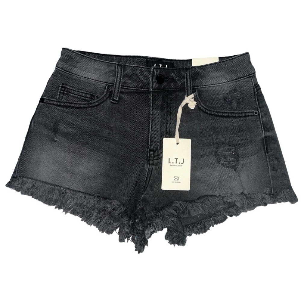 NWT Letter To Juliet Black Distressed Denim‎ Shorts Size XS